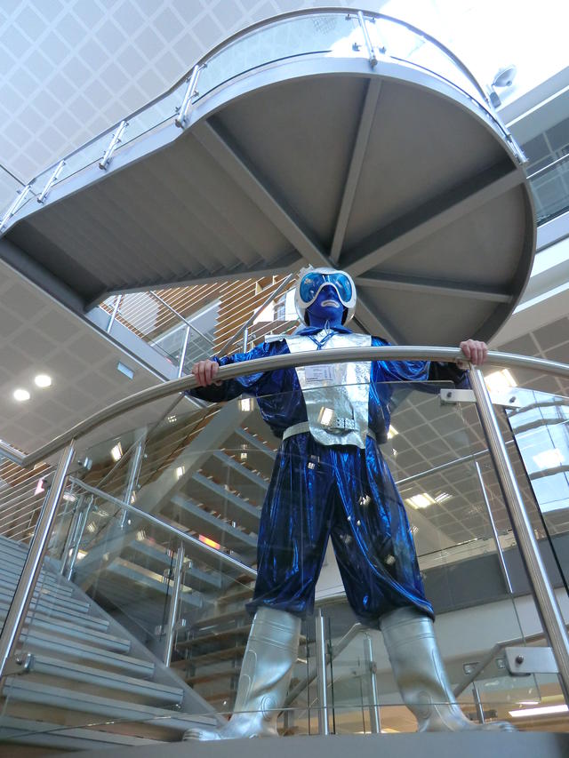 Drupal Science Camp 4 Andrew in a blue and silver spacesuit