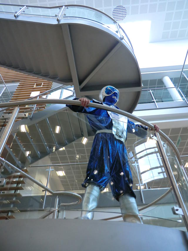 Drupal Science Camp 5 Andrew in a blue and silver spacesuit