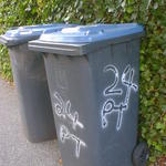 24 PT written on the side of a wheelie bin.