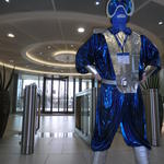 Andrew in a blue and silver spacesuit