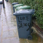 graffiti on a wheelie bin reads: luke - sexy