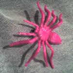 A bright pink plastic spider toy