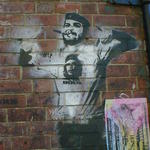 Stencil art of a bearded man in a beret, wearing a Ch&eacute; Guevara t-shirt